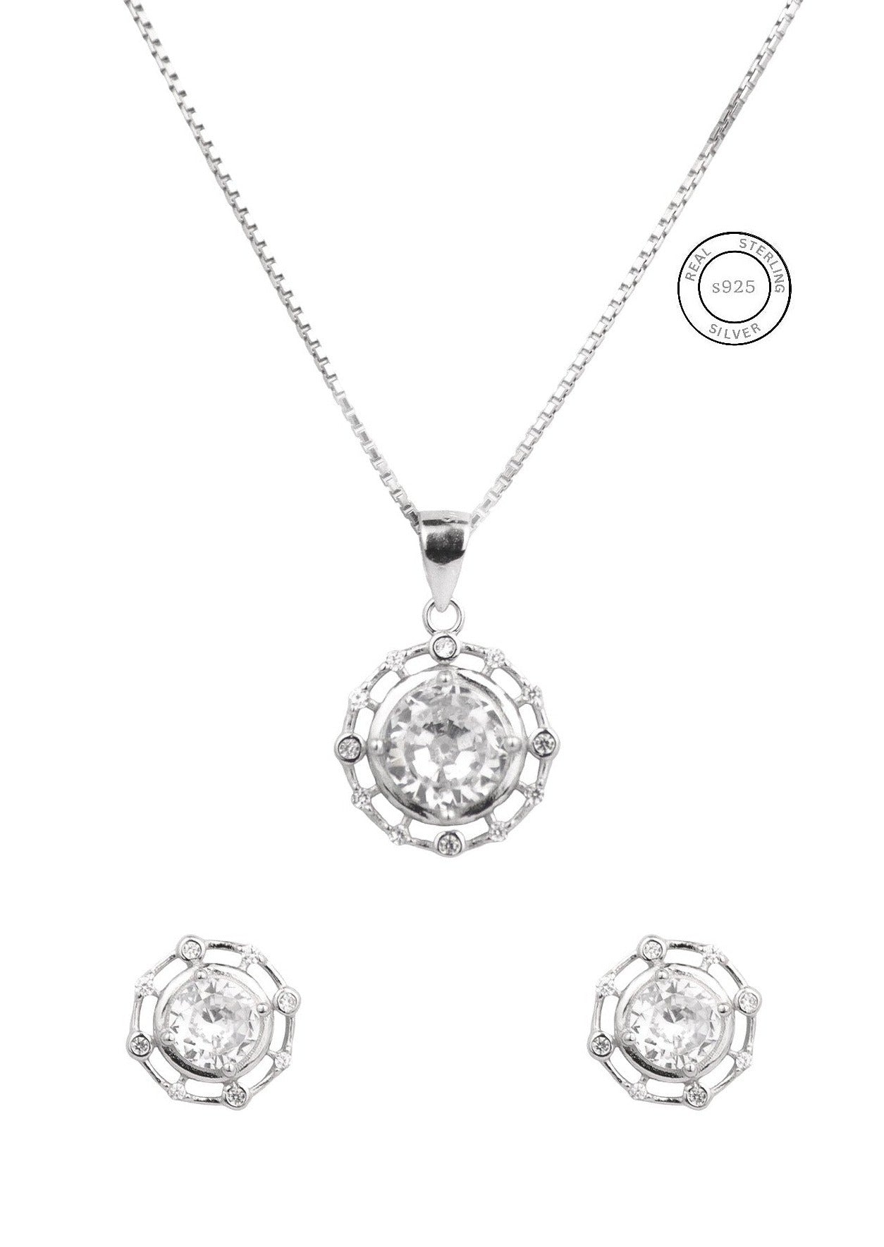 Silver Elegance Solitaire Pendant Set