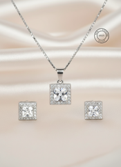 Silver Square Solitaire Pendant Set