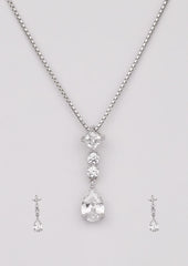 Silver Solitaire Drop Pendant Set