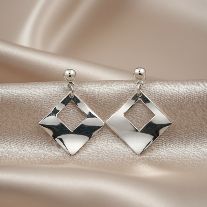Pair of Silver Rhombus Radiance Danglers