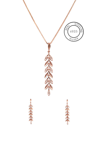 Rosegold Leafy Desire Pendant Set