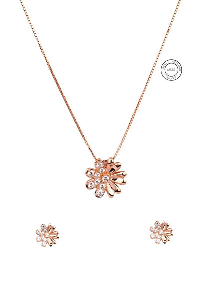 Rosegold Floral Charm Pendant Set