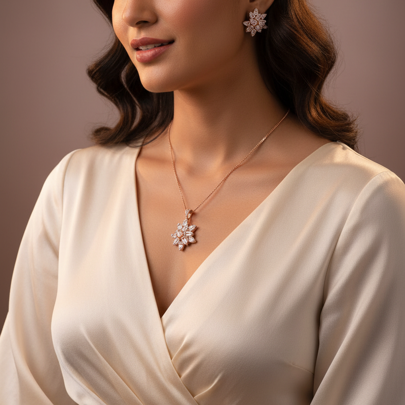 Rosegold Floral Love Pendant Set