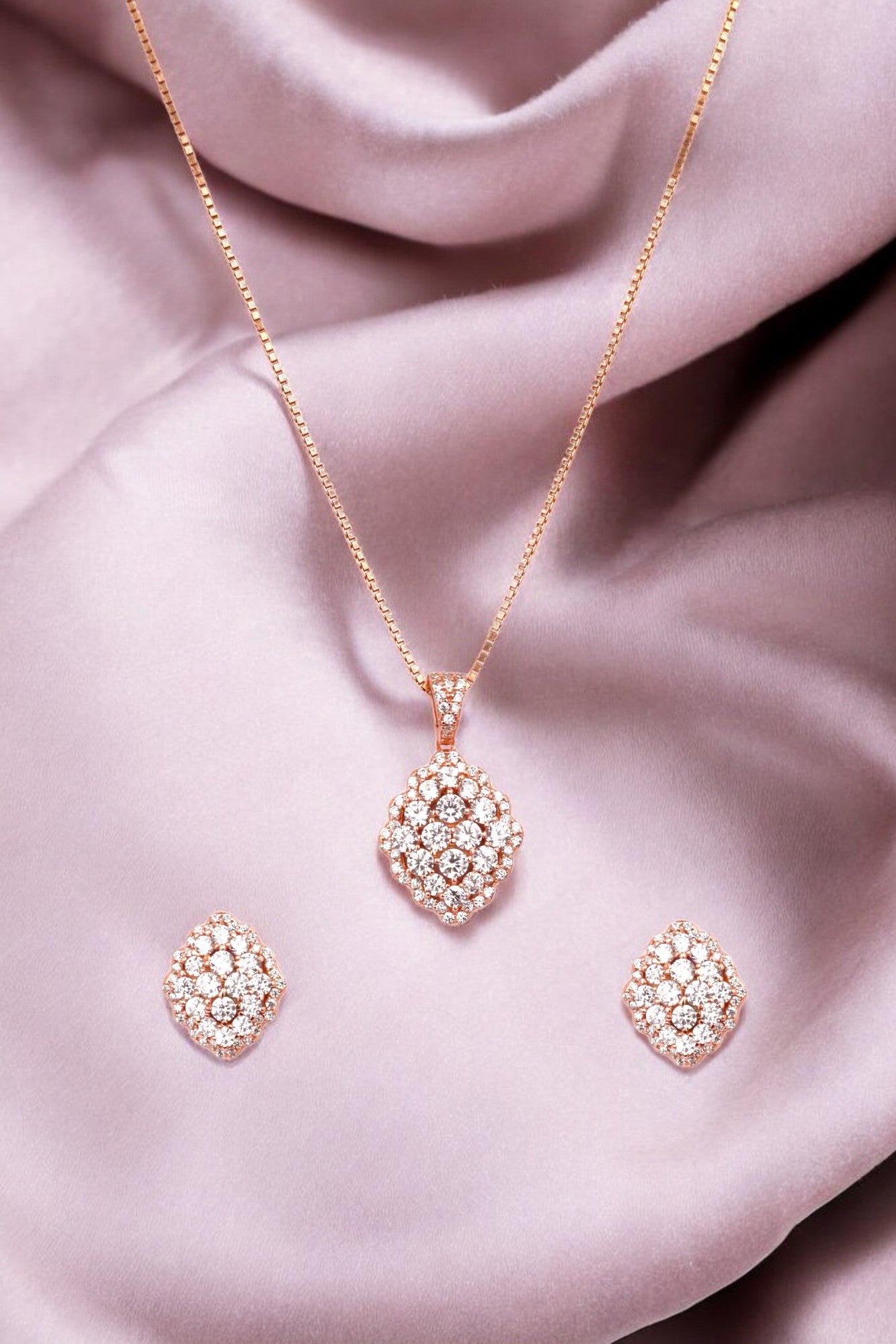 Rosegold Zircon Elegance Pendant Set