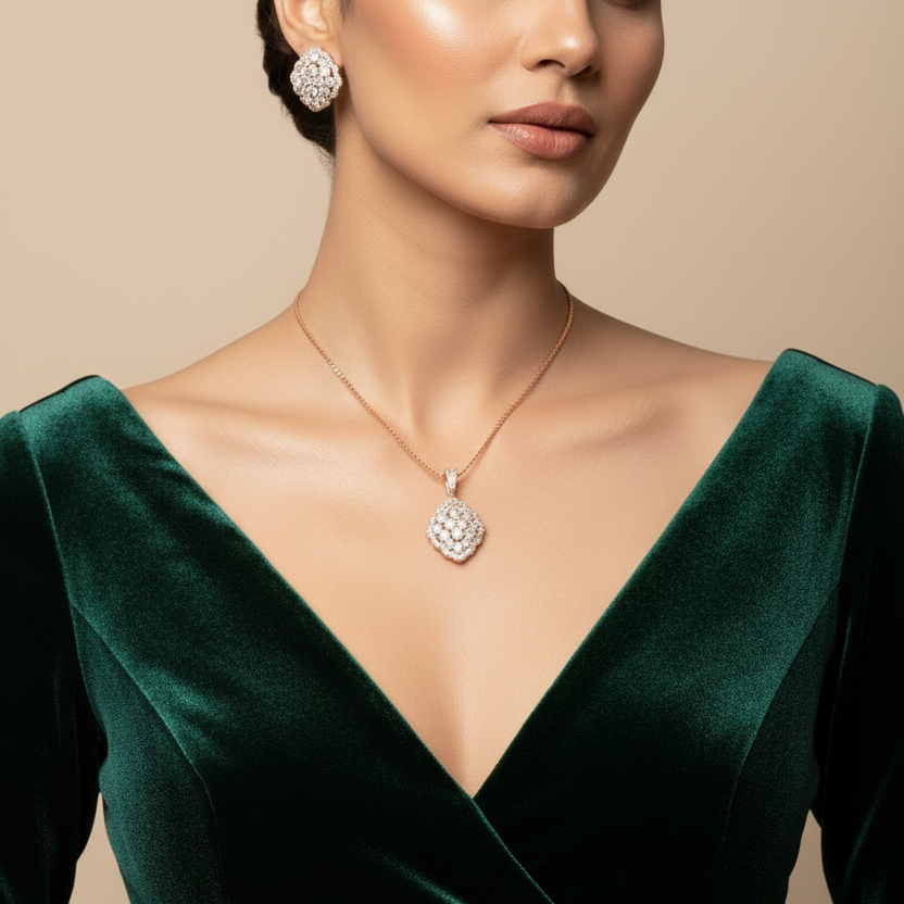 Rosegold Zircon Elegance Pendant Set