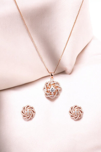 Rosegold Floral Elegance Pendant Set