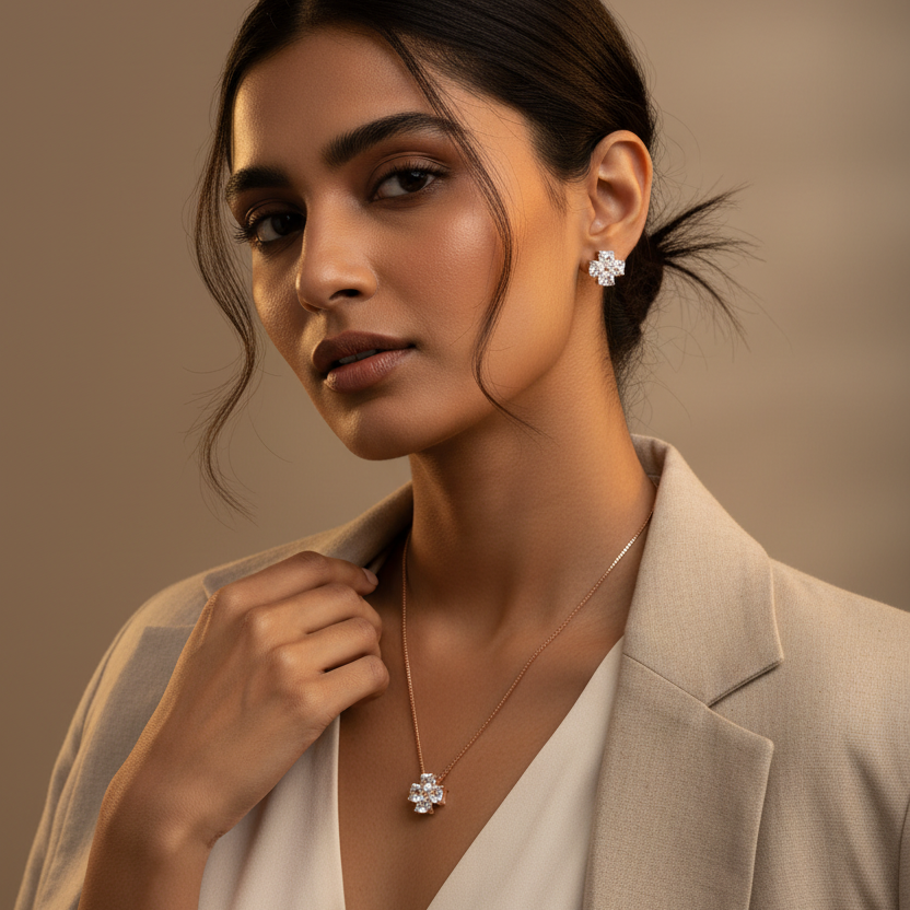 Rosegold Lily Blossom Pendant Set