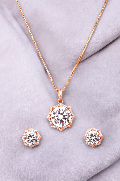 Rosegold Octagon Solitaire Pendant Set