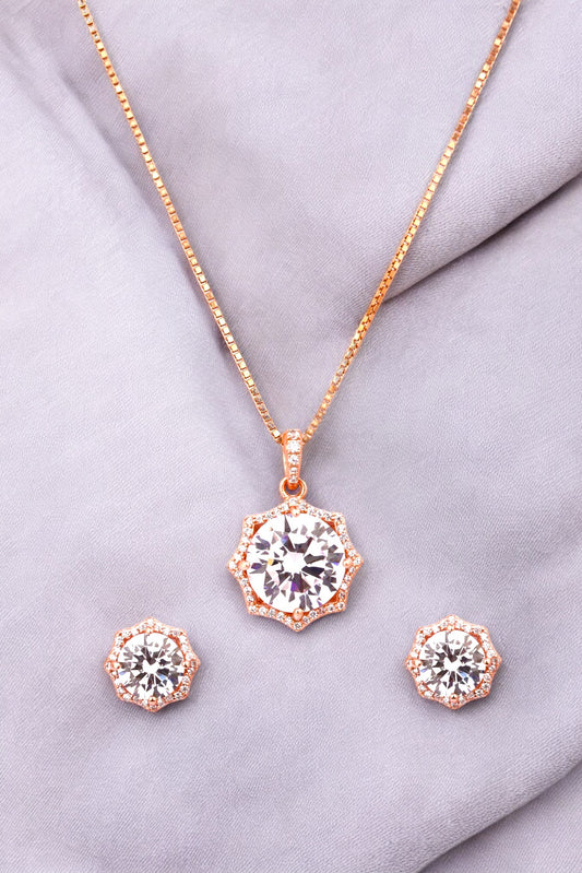 Rosegold Octagon Solitaire Pendant Set