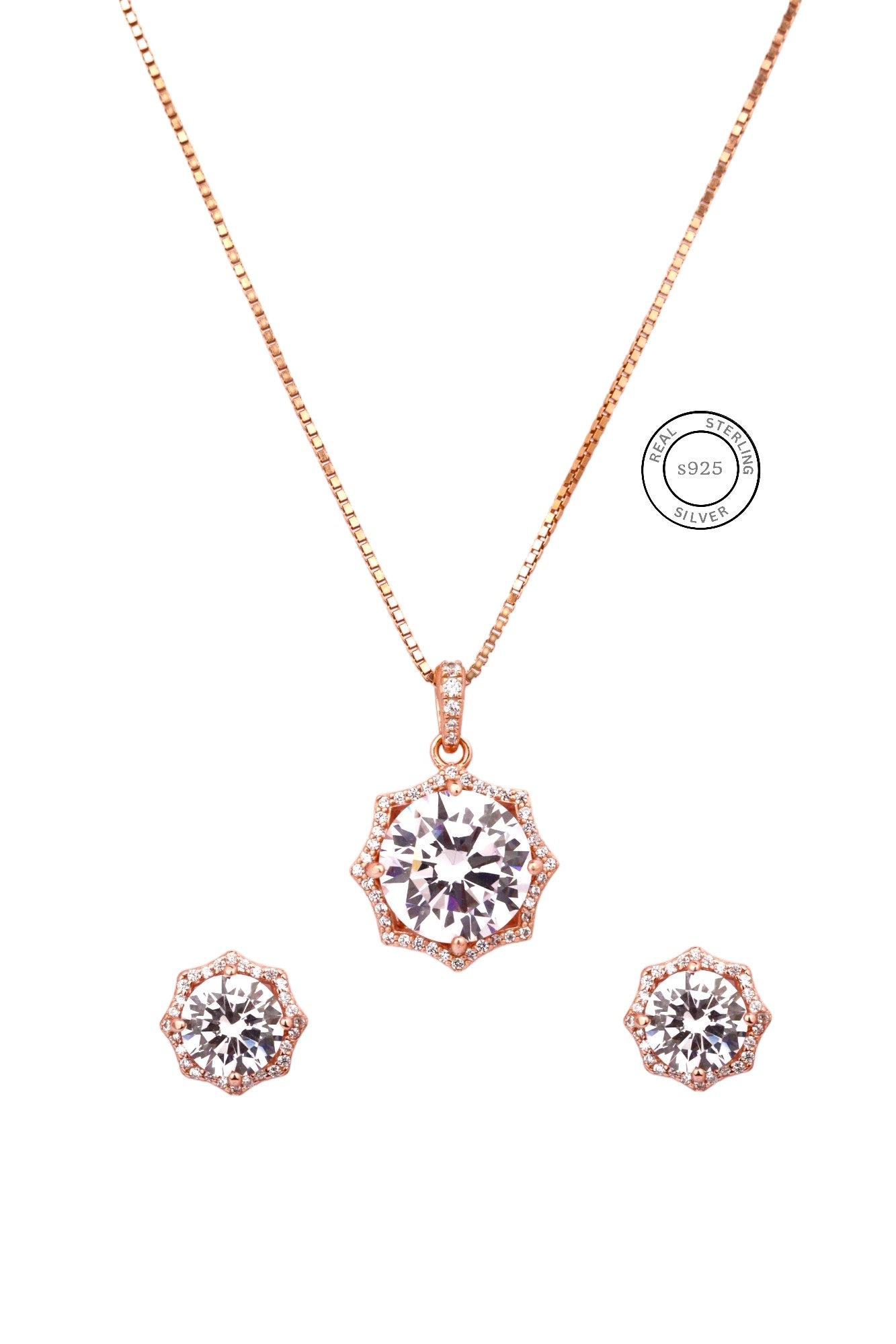 Rosegold Octagon Solitaire Pendant Set