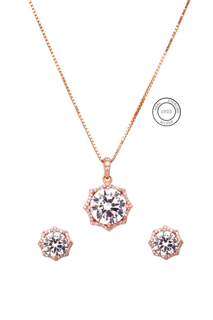 Rosegold Octagon Solitaire Pendant Set