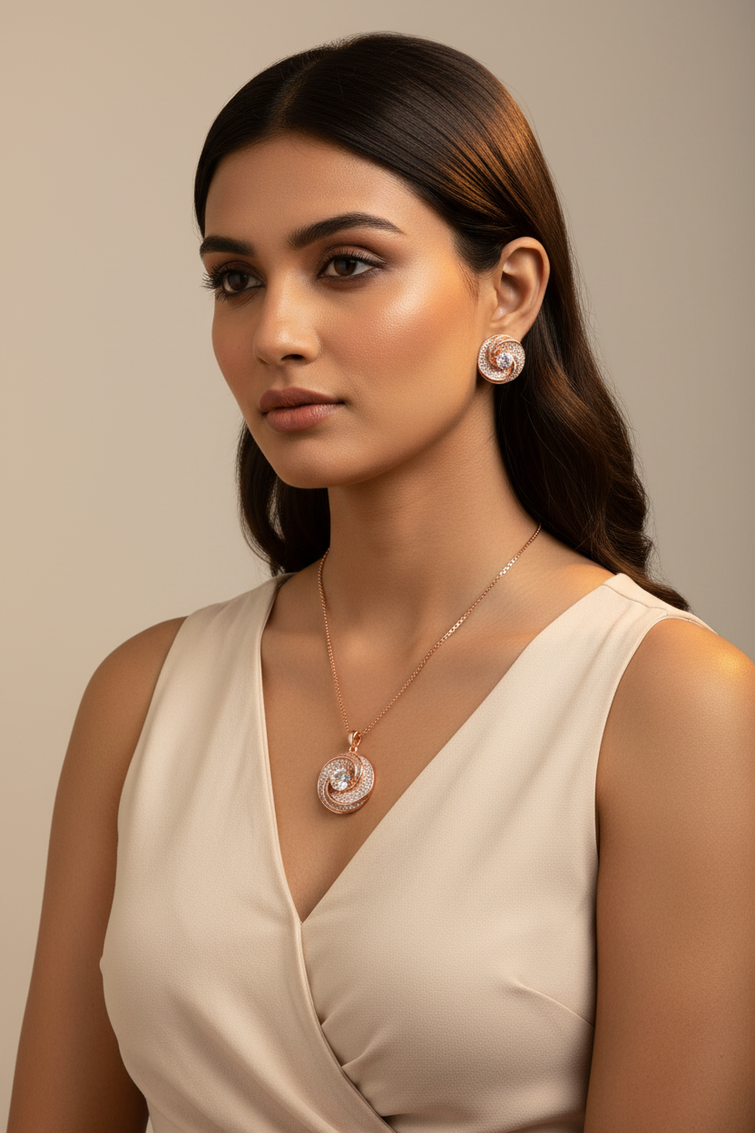 Rosegold Spiral Elegance Pendant Set