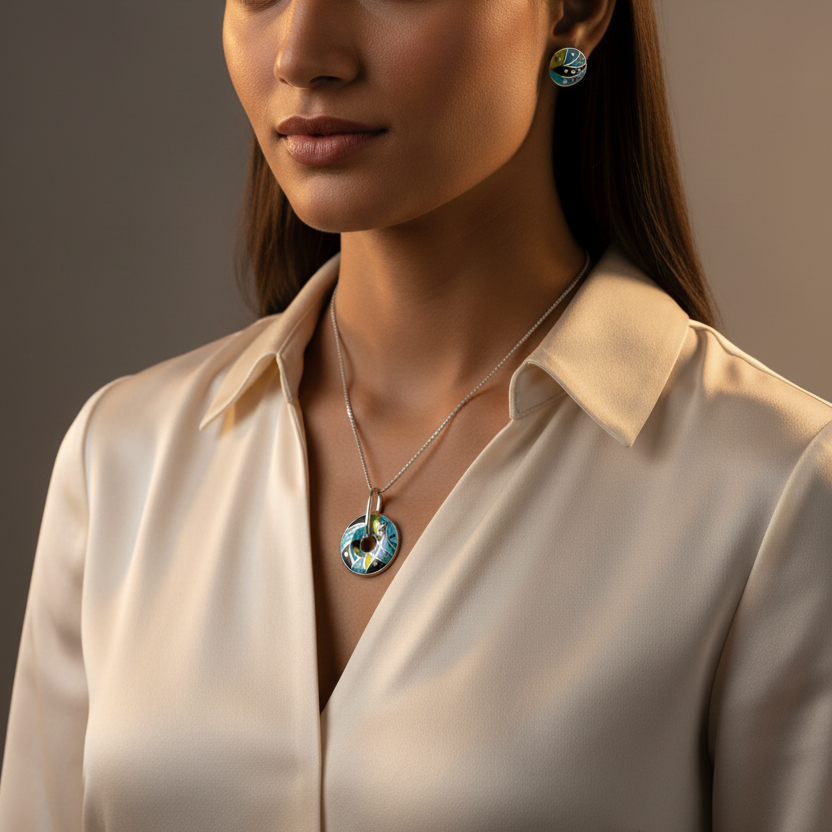 Silver Aqua Elegance Pendant Set