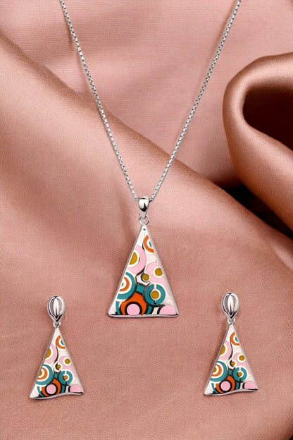 Silver Vibrant colorful Pendant Set