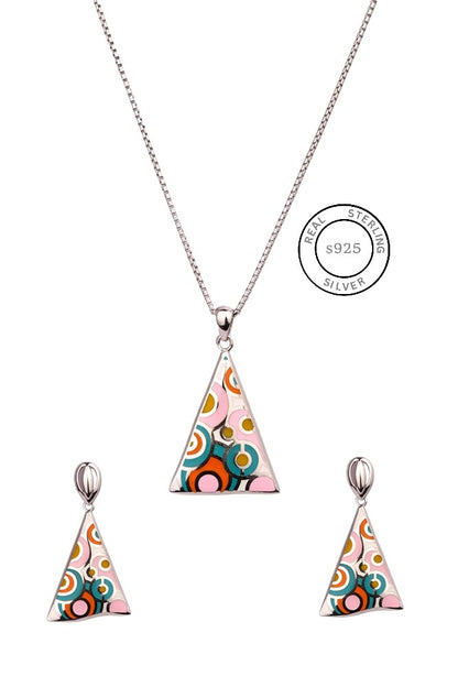 Silver Vibrant colorful Pendant Set