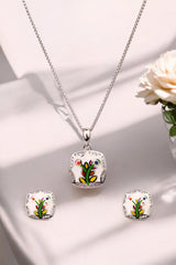 Silver Nature Inspired Pendant Set