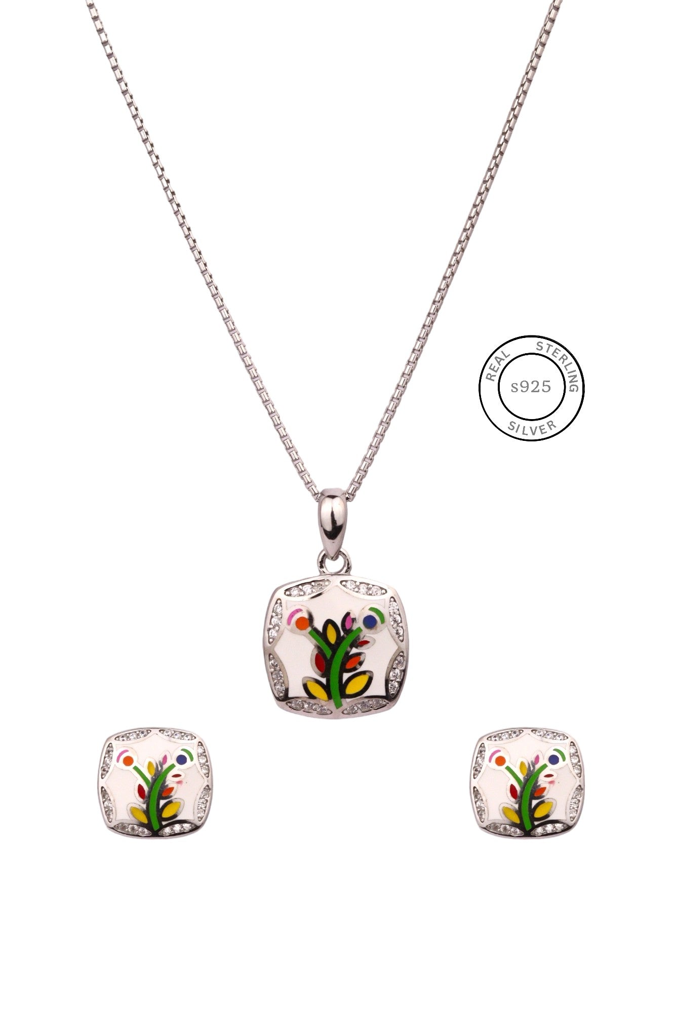 Silver Nature Inspired Pendant Set