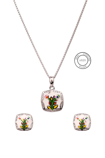 Silver Nature Inspired Pendant Set