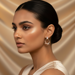 Woman wearing Rosegold Lava Drop Dangles