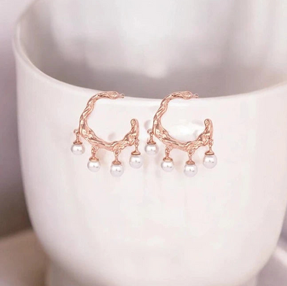 Rosegold Pearl Lava Earrings