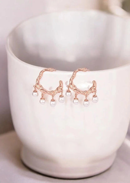 Rosegold Pearl Lava Earrings