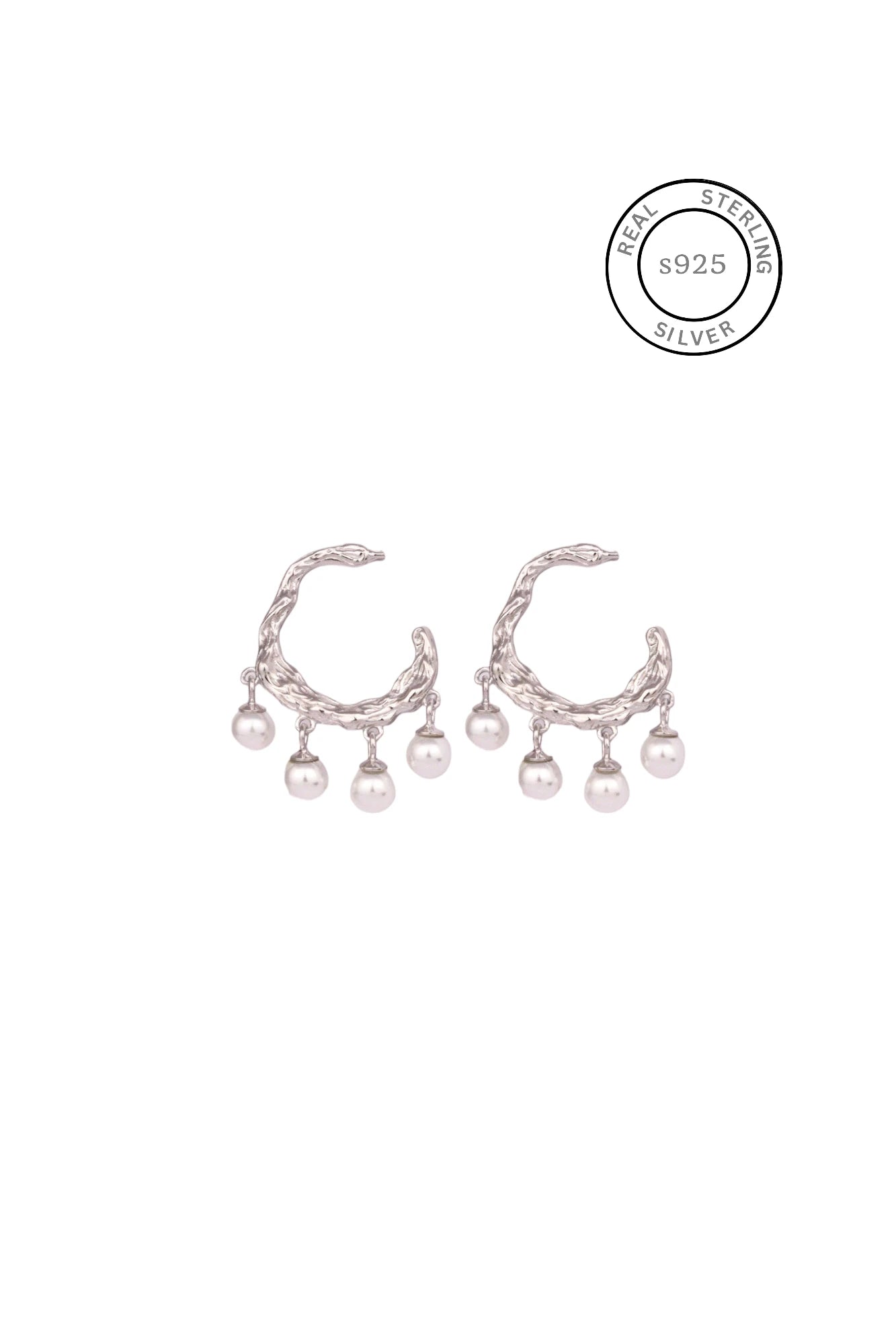 Silver Pearl Lava Earrings