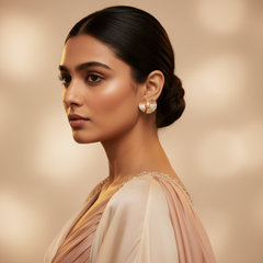 Woman wearing Rosegold Pearl Textured Earstuds