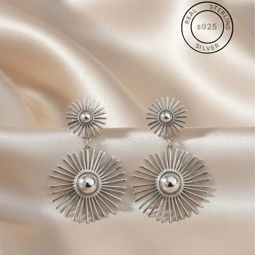 Silver Rising Sun Pearl Danglers