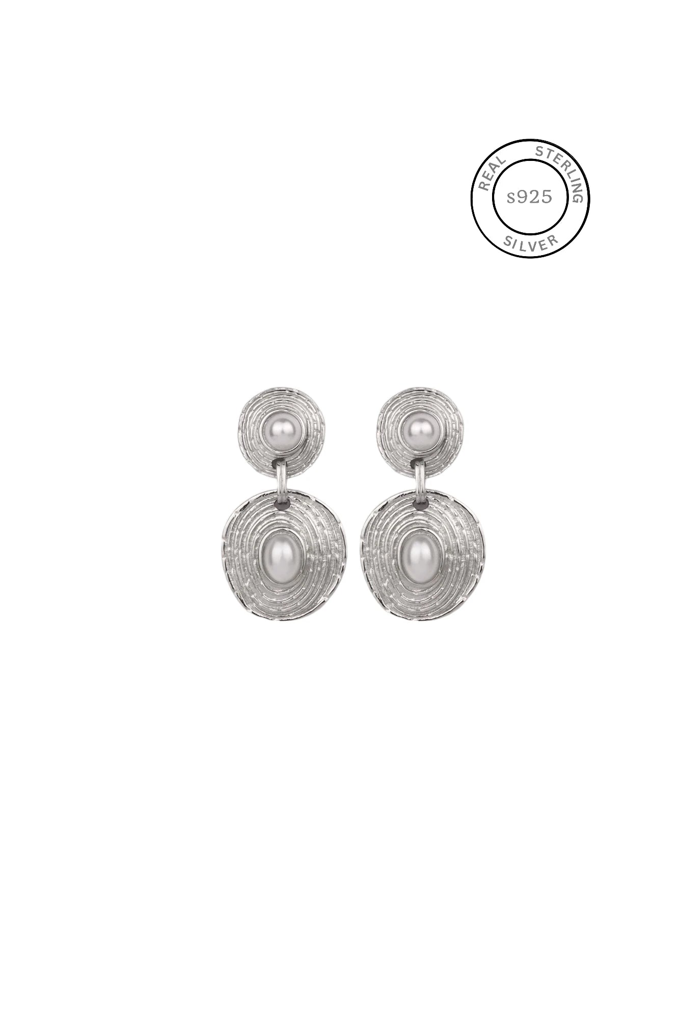 Silver Textured Pearl Dangles