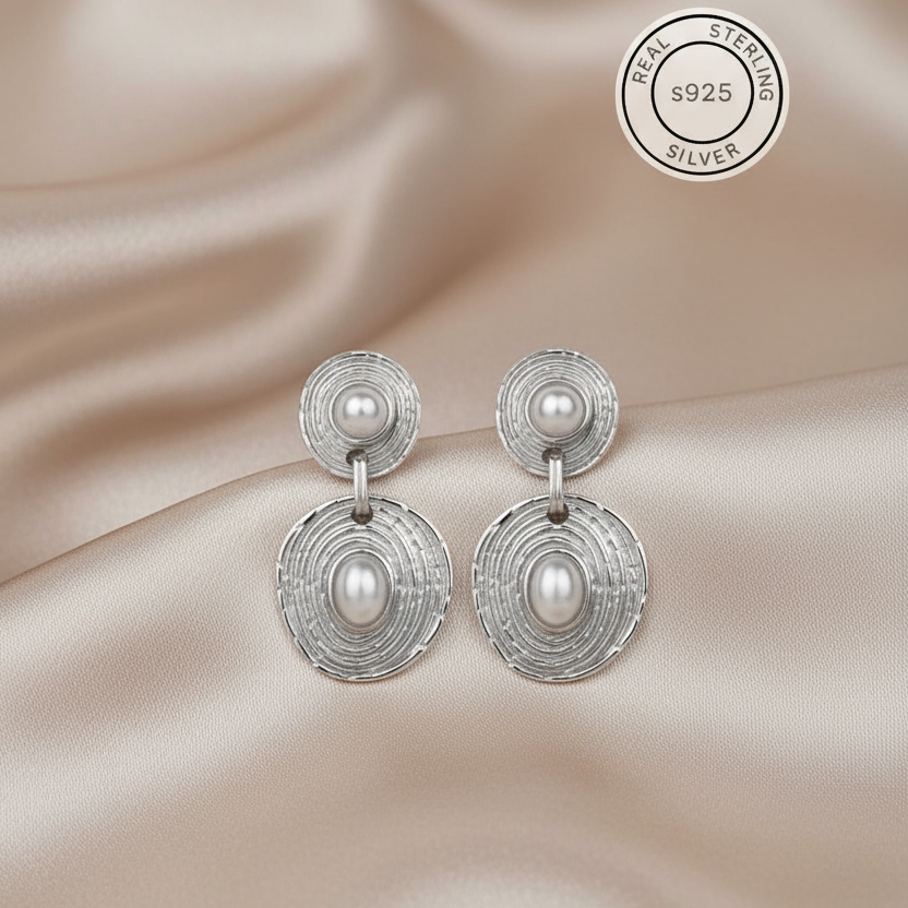 Silver Textured Pearl Dangles