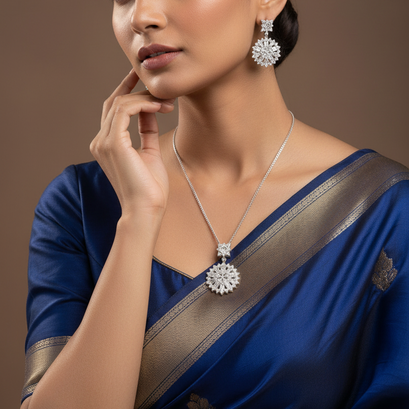 Silver Blooming Elegance Pendant Set