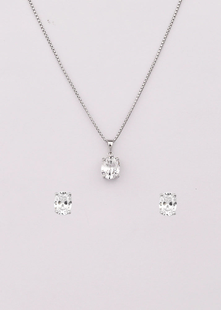 Silver Classic Oval CZ Solitaire Pendant Set