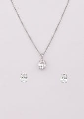 Silver Classic Oval CZ Solitaire Pendant Set