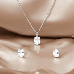 Silver Classic Oval CZ Solitaire Pendant Set