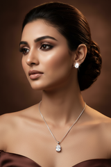 Silver Classic Oval CZ Solitaire Pendant Set