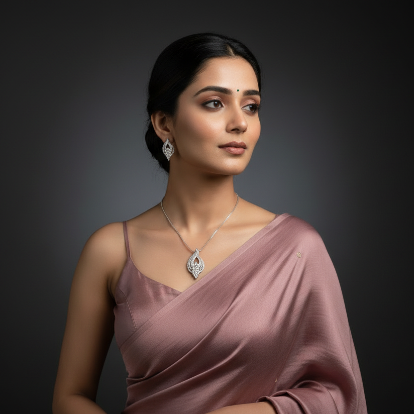 Silver Regal Blossom Pendant Set