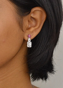 Silver Magenta Blossom Solitaire Pendant Set