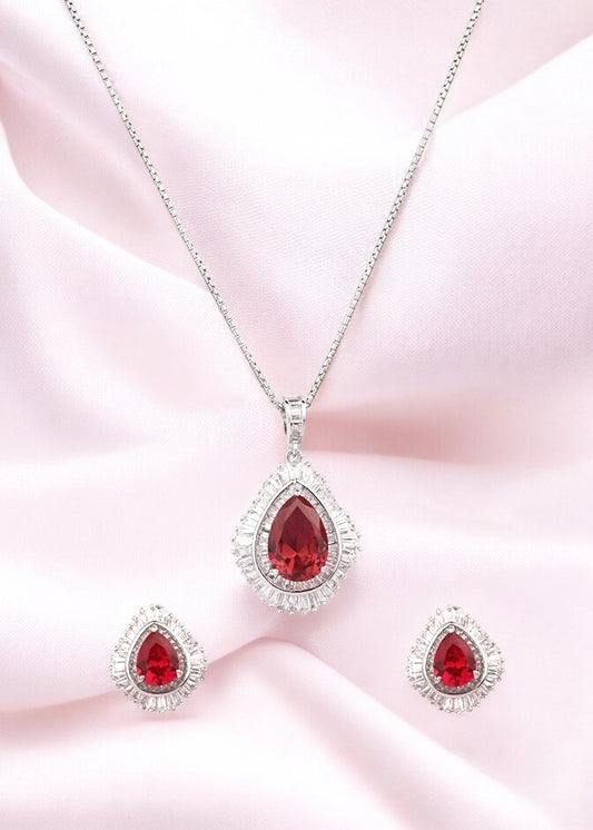 Silver Ruby Radiance Pendant Set