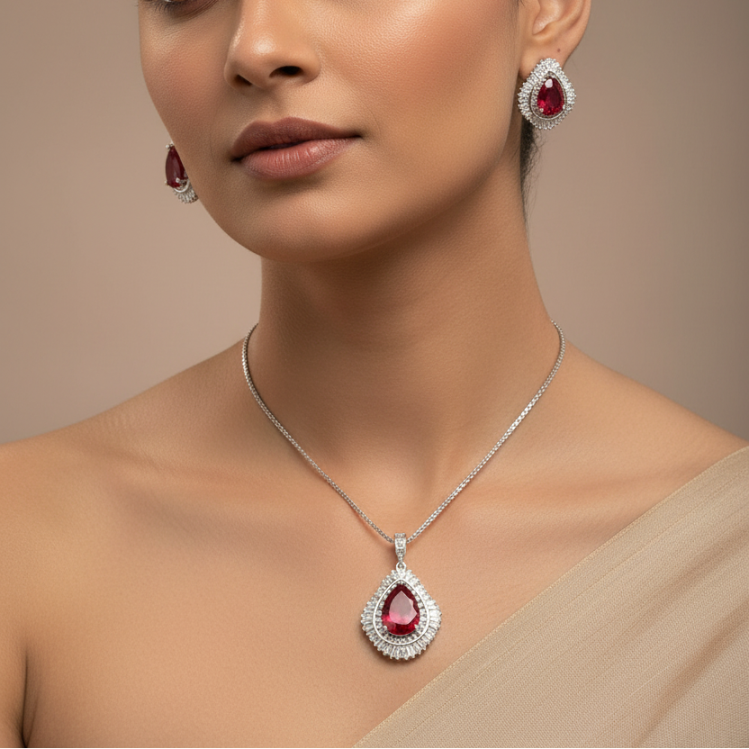 Silver Ruby Radiance Pendant Set