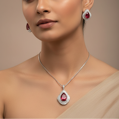 Silver Ruby Radiance Pendant Set