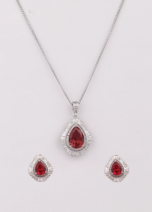 Silver Ruby Radiance Pendant Set