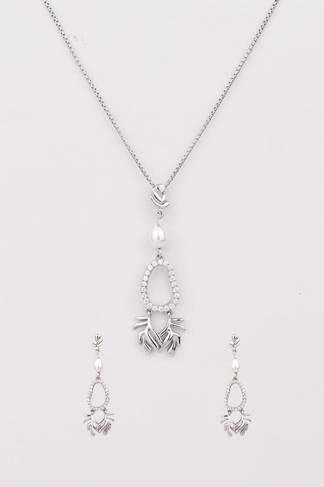 Silver Graceful Pearl Dance Pendant Set