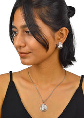 Silver Zircon Mesh Pendant Set