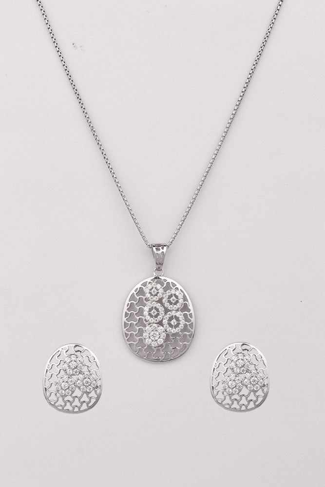 Silver Zircon Mesh Pendant Set