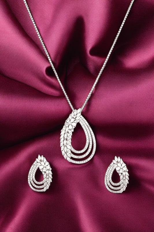 Silver Dew Drop Pendant Set