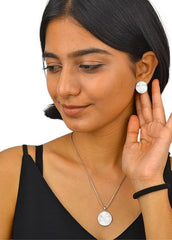 Silver Modern Asymmetrical Pendant Set