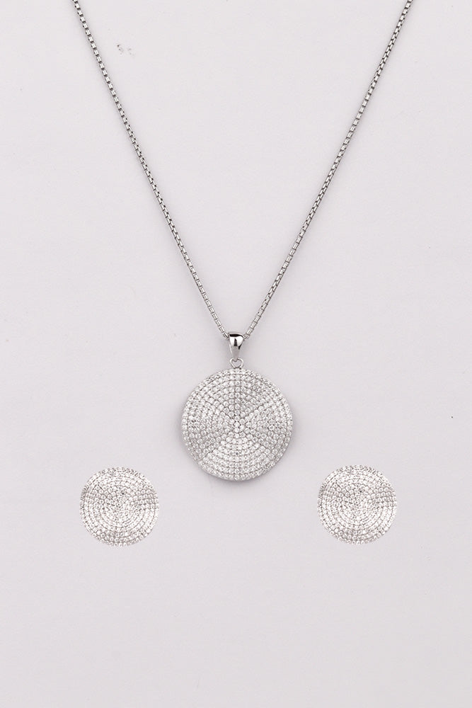 Silver Modern Asymmetrical Pendant Set