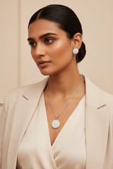 Silver Modern Asymmetrical Pendant Set