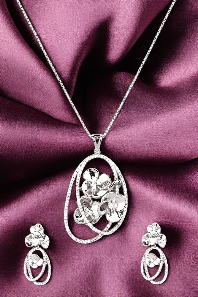 Silver Floral Symphony Pendant Set