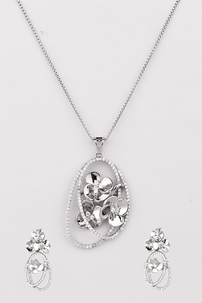 Silver Floral Symphony Pendant Set